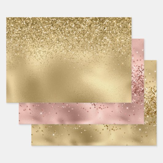 Roos Glam Gold Glitzy Sparkle Glitter  Inpakpapier Vel (Set)