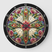 Roos Glas in lood Cross Grote Klok (Voorkant)