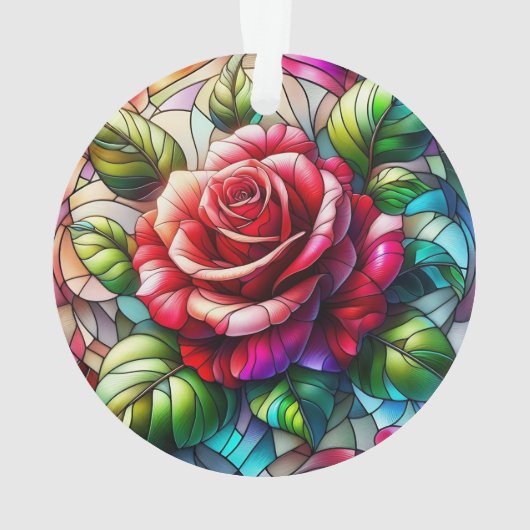 Roos Glas in lood Effect Elegant Bloemontwerp Ornament (achterkant)