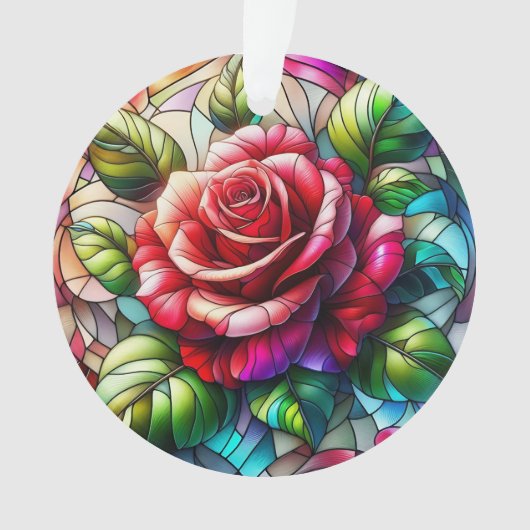 Roos Glas in lood Effect Elegant Bloemontwerp Ornament (voorkant)