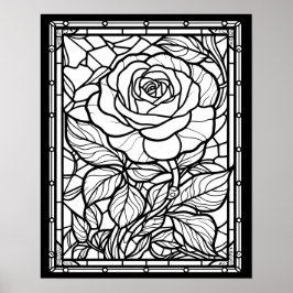 Roos Glas in lood Venster Kleurplaat Poster
