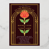  Roos Glas in lood Victoriaans Boog Wedding Folie Uitnodiging (Voorkant)