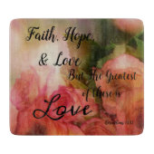 Roos Glass Cutting Board Faith, Hope and Love Snijplank (Voorkant)