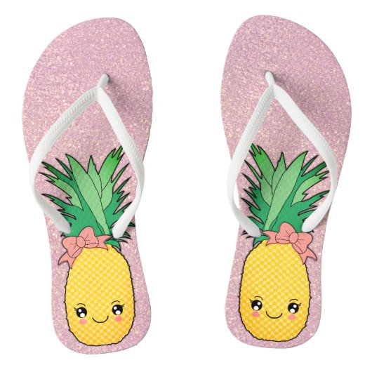 Roos Glitter Beach Kawaii Pineappelfruit Teenslippers (Voetbed)