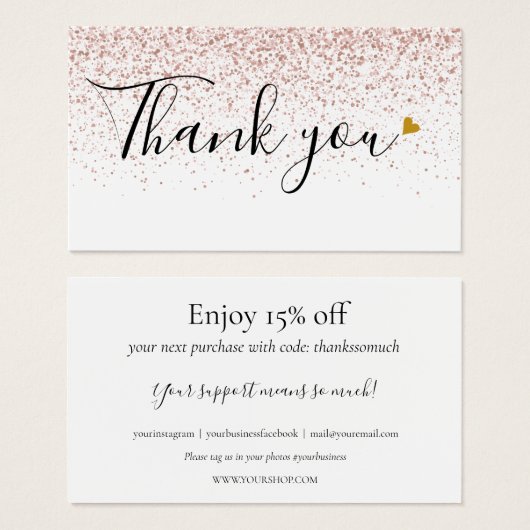 Roos Glitter Bedankt voor de Korting Aankoop  Visitekaartje (Voorkant /achterkant)