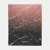 Roos Glitter Black Marmer Fleece Deken (Voorkant)