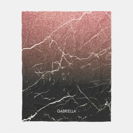 Roos Glitter Black Marmer Fleece Deken (Voorkant)