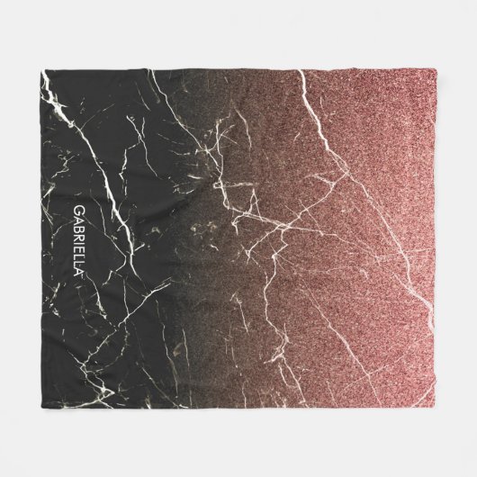 Roos Glitter Black Marmer Fleece Deken (Voorkant (Horizontaal))
