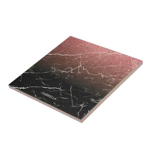 Roos Glitter Black Marmer Tegeltje (Zijkant)