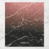 Roos Glitter Black Marmer Wijn Etiket (Enkel label)
