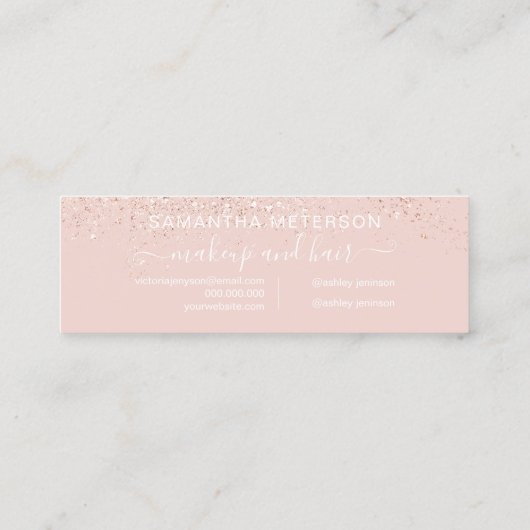 Roos glitter blush afspraak mini visitekaartje (Achterkant)