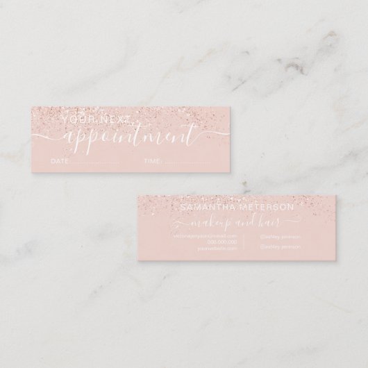 Roos glitter blush afspraak mini visitekaartje (Voorkant / Achterkant)