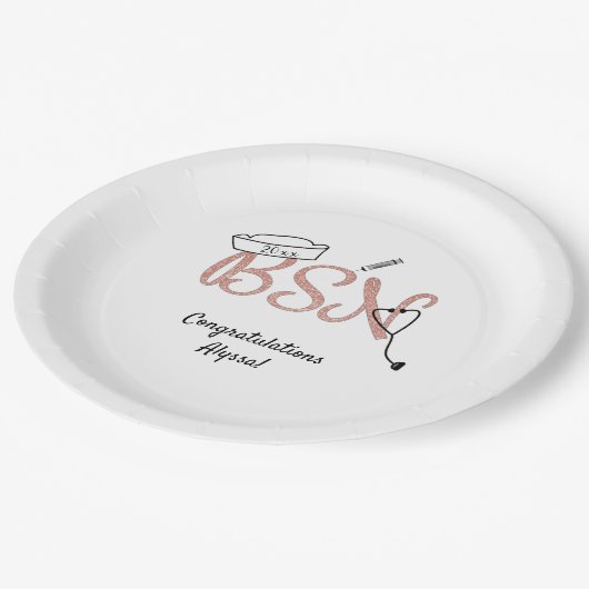 Roos glitter BSN Verpleegkundige afstuderen pinnin Papieren Bordje (Gekanteld)