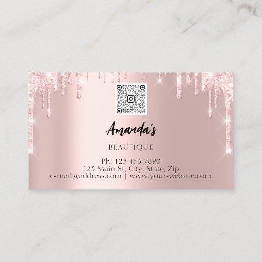 Roos Glitter Closet Hanger Boutique QR Code Visitekaartje (Achterkant)