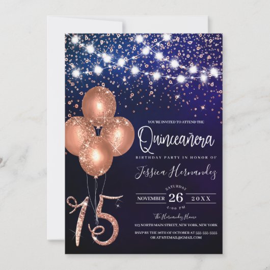 Roos Glitter Confetti Ballonnen Light Quinceañera Kaart (Voorkant)