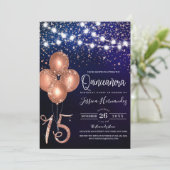 Roos Glitter Confetti Ballonnen Light Quinceañera Kaart (Staand voorkant)