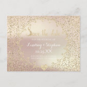 Roos Glitter Confetti Champaigne Save the Date Aankondigingskaart (Voorkant)