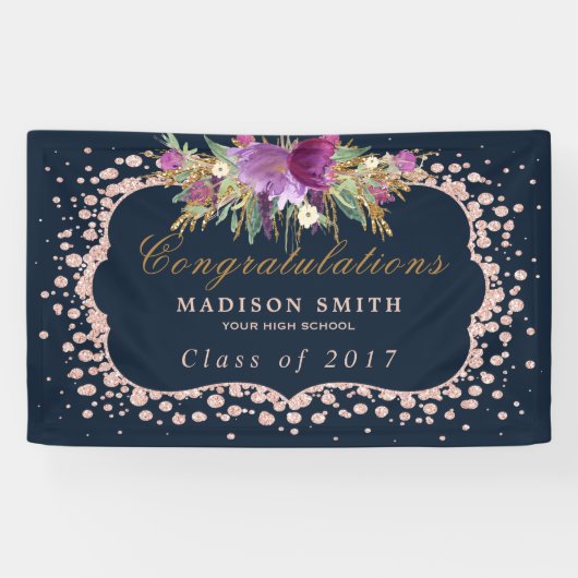 Roos Glitter Confetti Floral Afstuderen Spandoek (Horizontaal)