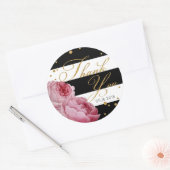 Roos Glitter Confetti Stripe Modern Floral Wedding Ronde Sticker (Envelop)