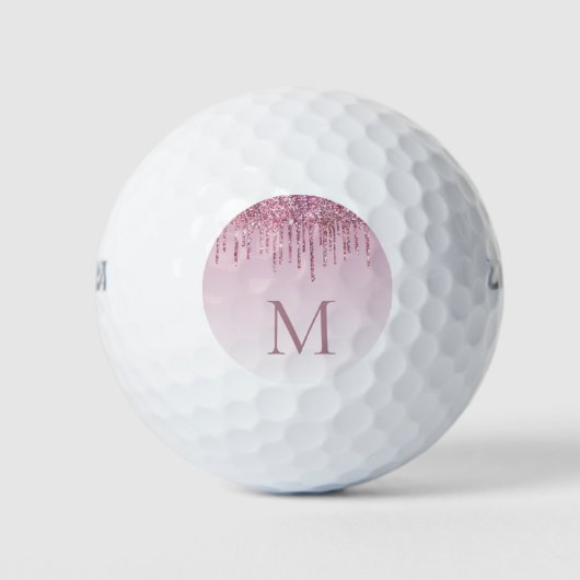 Roos Glitter Drift Gepersonaliseerd Monogram en na Golfballen (Voorkant)