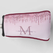 Roos Glitter Drift Gepersonaliseerd Monogram en na Golfheadcover (Voorkant)
