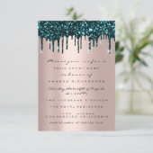 Roos Glitter Drips Blauwgroen Vrijgezellenfeest Sw Kaart (Staand voorkant)