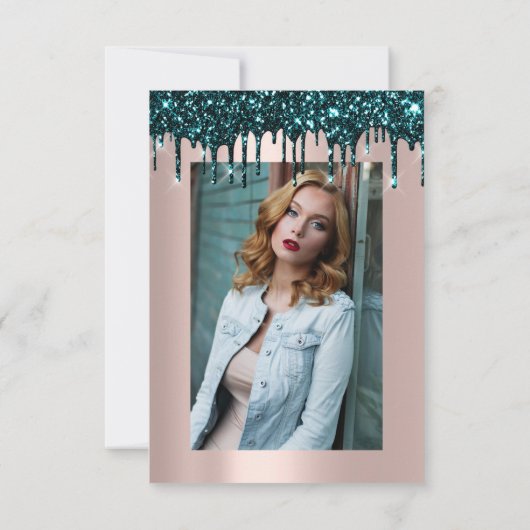 Roos Glitter Drips Blauwgroen Vrijgezellenfeest Sw Kaart (Achterkant)