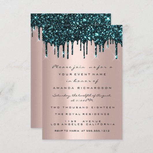 Roos Glitter Drips Blauwgroen Vrijgezellenfeest Sw Kaart (Voorkant / Achterkant)