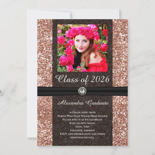 Roos Glitter Edelsteen Foto Klas van 2026 Afstuder Kaart (Voorkant)