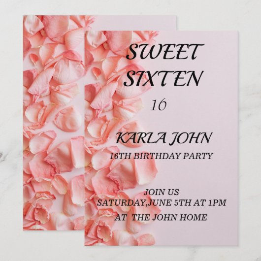 Roos glitter elegant zoete zestien verjaardag kaart (Voorkant / Achterkant)
