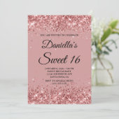 Roos Glitter en Dusty Pink Sweet 16 Kaart (Staand voorkant)