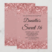 Roos Glitter en Dusty Pink Sweet 16 Kaart (Voorkant / Achterkant)