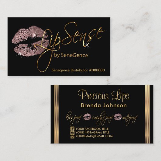 Roos Glitter en gouden lippen Visitekaartje (Voorkant / Achterkant)