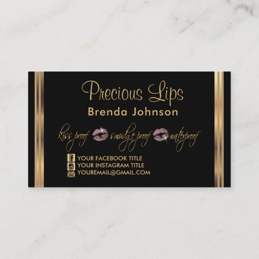 Roos Glitter en gouden lippen Visitekaartje (Achterkant)