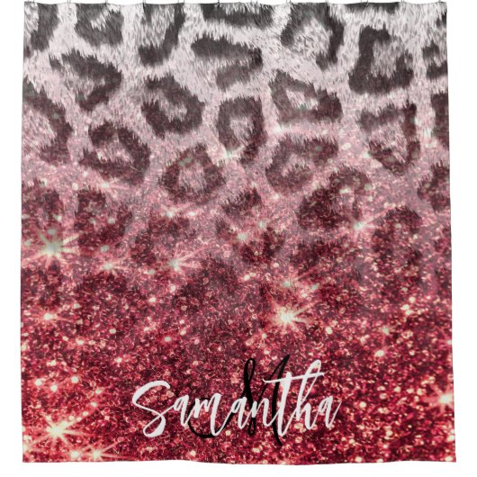 Roos Glitter en Leopard Print Douchegordijn (Voorkant)