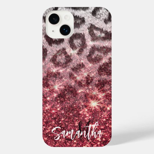 Roos Glitter en Leopard Print iPhone Hoesje (Achterkant)