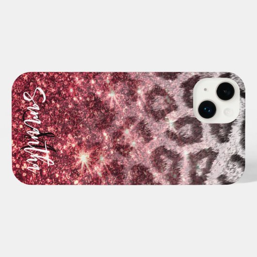 Roos Glitter en Leopard Print iPhone Hoesje (Achterkant horizontaal)
