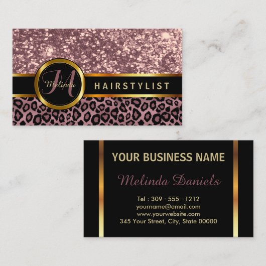 Roos Glitter en luipaarhuid - Haarstylist Visitekaartje (Voorkant / Achterkant)