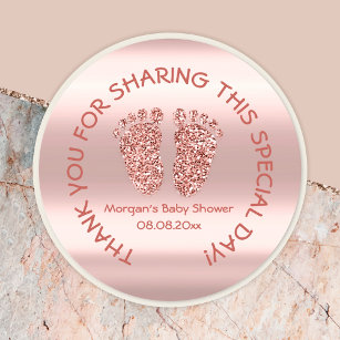 Roos Glitter Feet Baby shower Favor Bedankt Glam Ronde Sticker