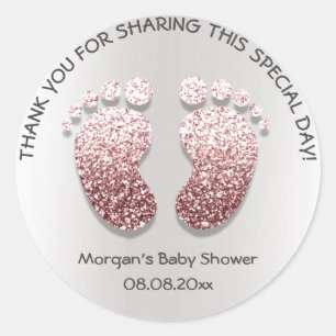 Roos Glitter Feet Baby shower Favor Dank je Ronde Sticker