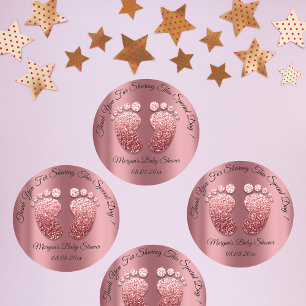 Roos Glitter Feet Baby shower Favor Dank je Ronde Sticker