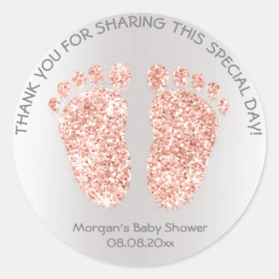 Roos Glitter Feet Baby shower Favor Ronde Sticker