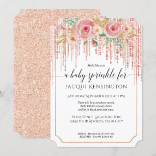 Roos Glitter Fringe Pink Floral Baby Kaart