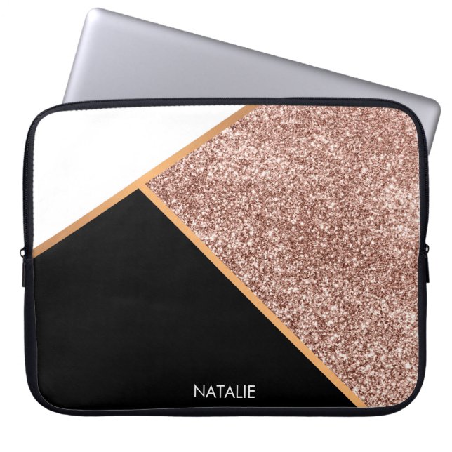 Roos Glitter Geometric Laptop Sleeve (Voorkant)