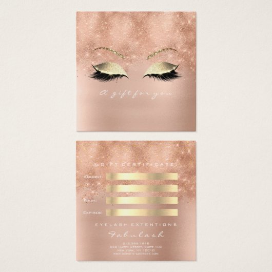Roos Glitter Gold Lashes Makeup 1 Vierkante Visitekaartjes (Voorkant /achterkant)