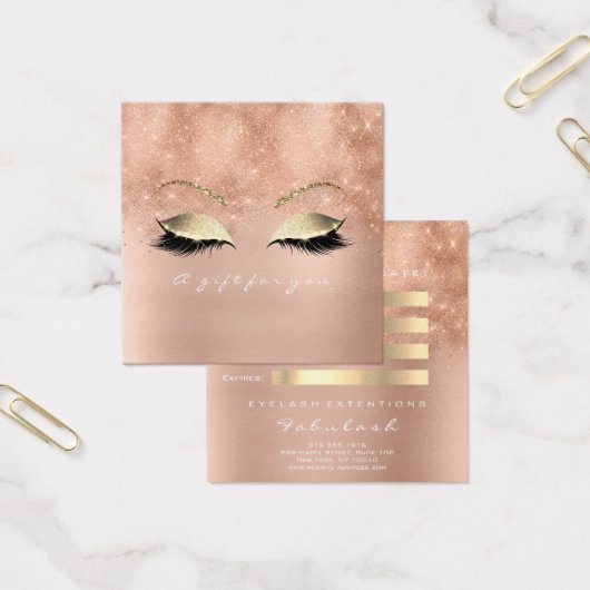 Roos Glitter Gold Lashes Makeup 1 Vierkante Visitekaartjes (Kantoor)