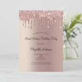 Roos Glitter Grip Glam Sweet 16 Verjaardag Kaart (Staand voorkant)