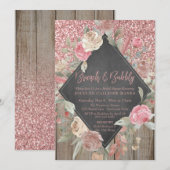 Roos Glitter Hout Bloemen Chalkboard Brunch Bubbly Kaart (Voorkant / Achterkant)