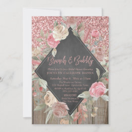 Roos Glitter Hout Bloemen Chalkboard Brunch Bubbly Kaart
