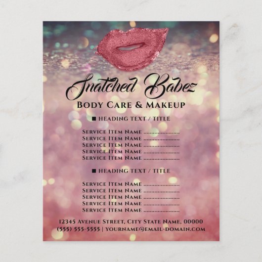 Roos Glitter Kus Lippen Prijslijst Make-up Flyer (Voorkant)